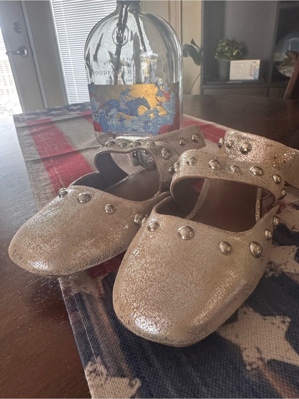 Free People Metallic Champagne Studded Mary Jane Flats size 6